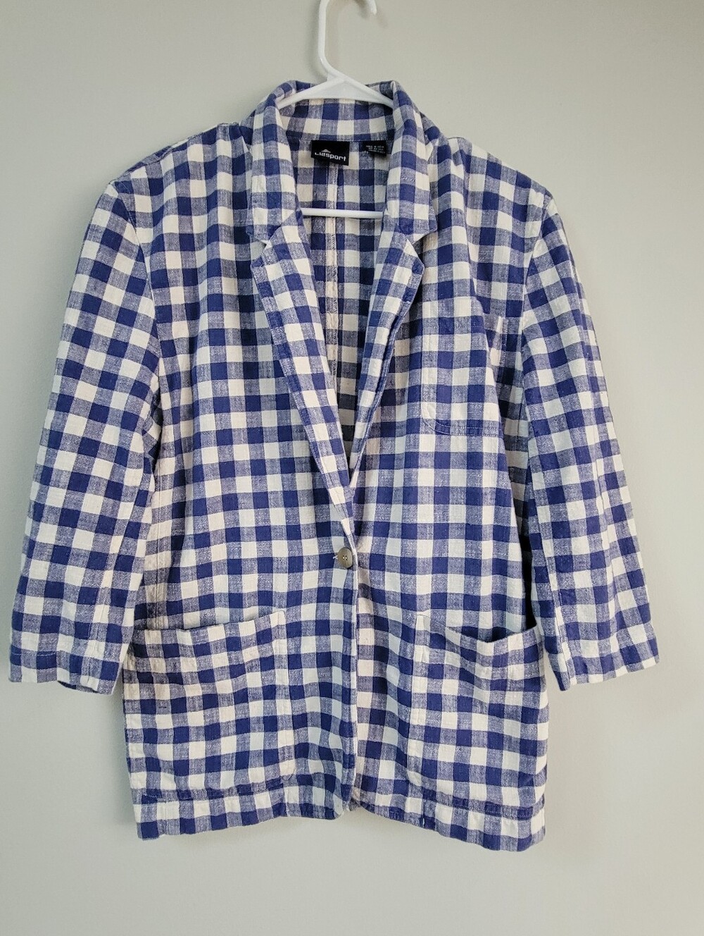 Lizsport Cotton Checkered Blazer Women Size 4 Preppy Sporty Buisness Casual